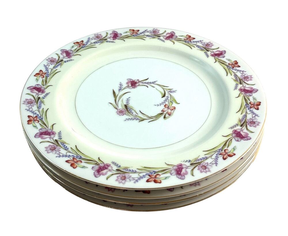 Set of 4 Aladdin Fine China Occupied Japan 10” Dinner Plates Floral Gold Trim